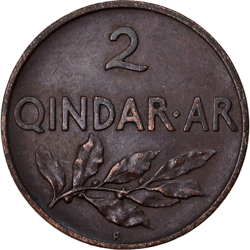 Coin, Albania, Zog I, 2 Qindar Ari, 1935, Rome, EF(40-45), Bronze, KM:15