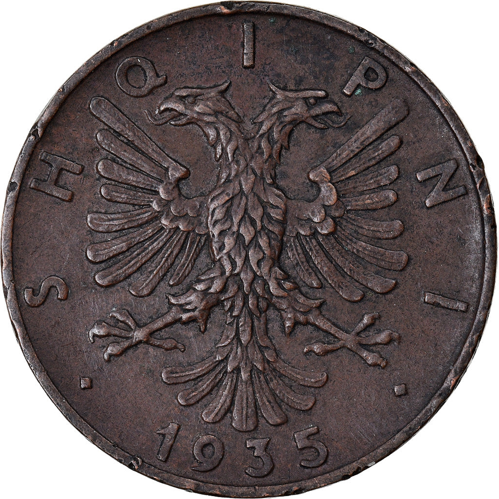 Moneta, Albania, Zog I, 2 Qindar Ari, 1935, Rome, BB+, Bronzo, KM:15