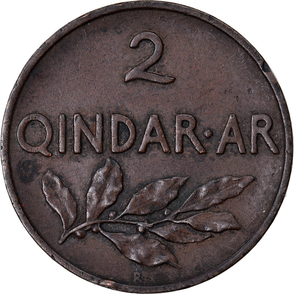 Moneta, Albania, Zog I, 2 Qindar Ari, 1935, Rome, BB+, Bronzo, KM:15