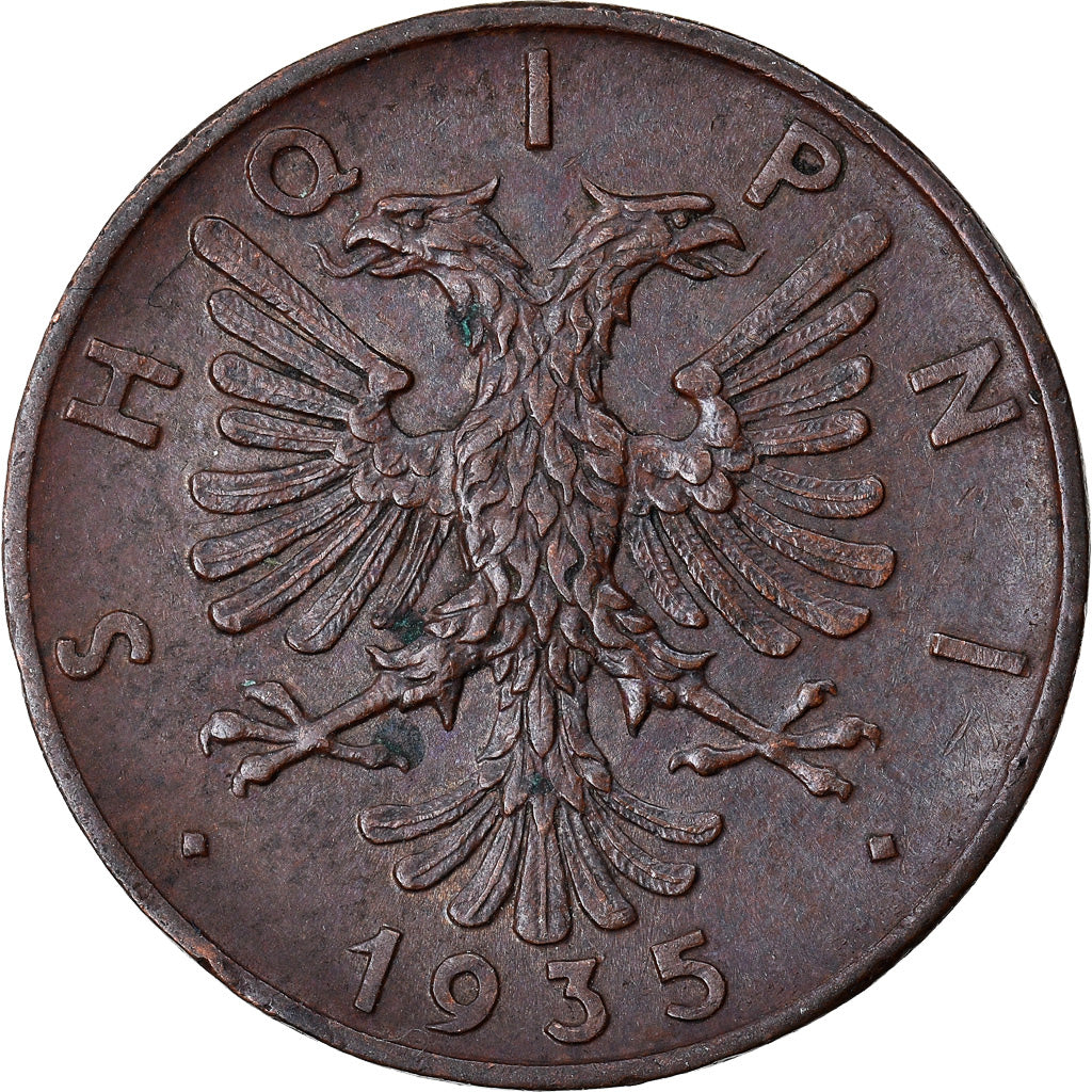 Moneta, Albania, Zog I, 2 Qindar Ari, 1935, Rome, BB+, Bronzo, KM:15