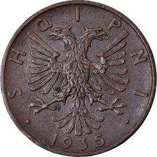 Moneta, Albania, Zog I, 2 Qindar Ari, 1935, Rome, BB+, Bronzo, KM:15