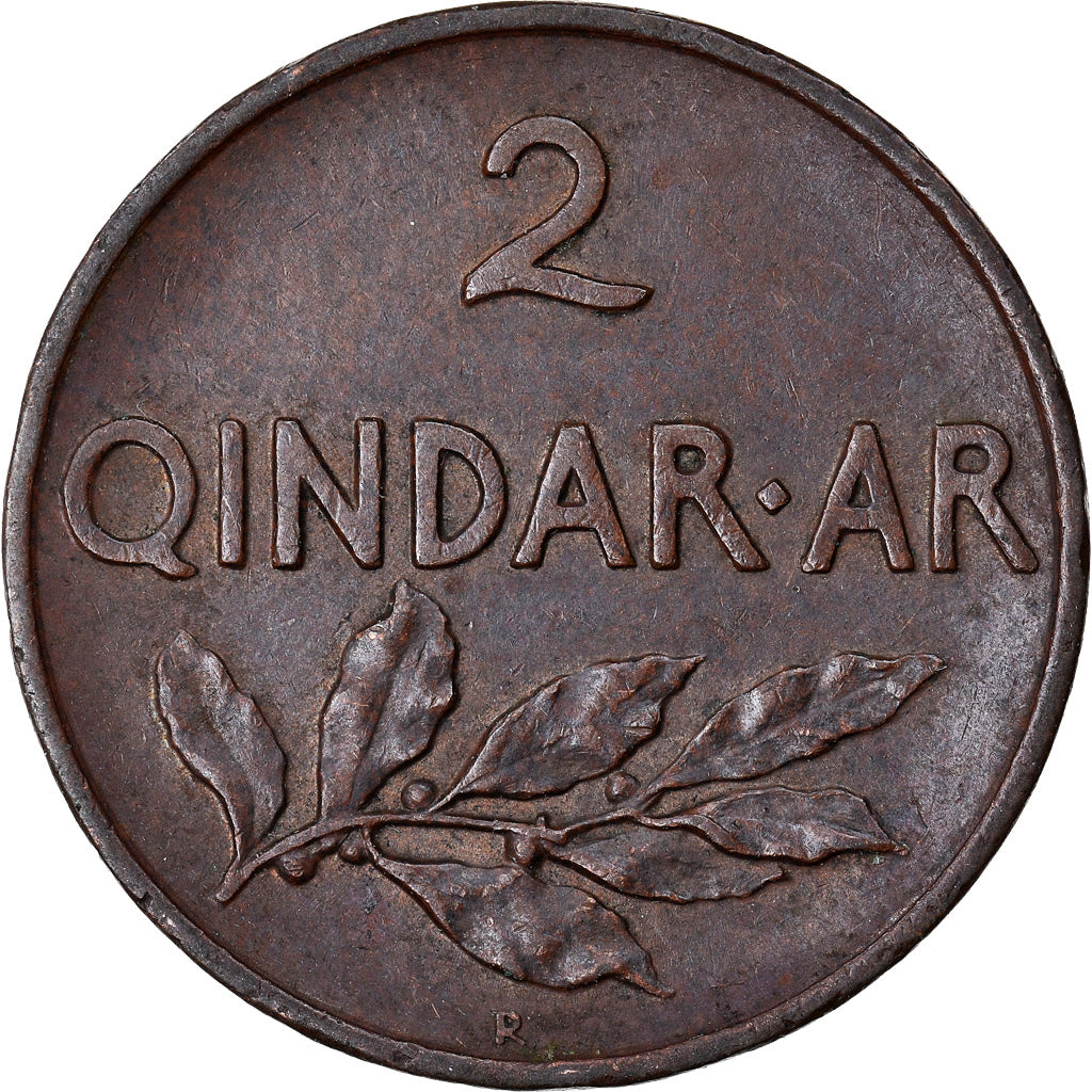 Moneta, Albania, Zog I, 2 Qindar Ari, 1935, Rome, BB+, Bronzo, KM:15