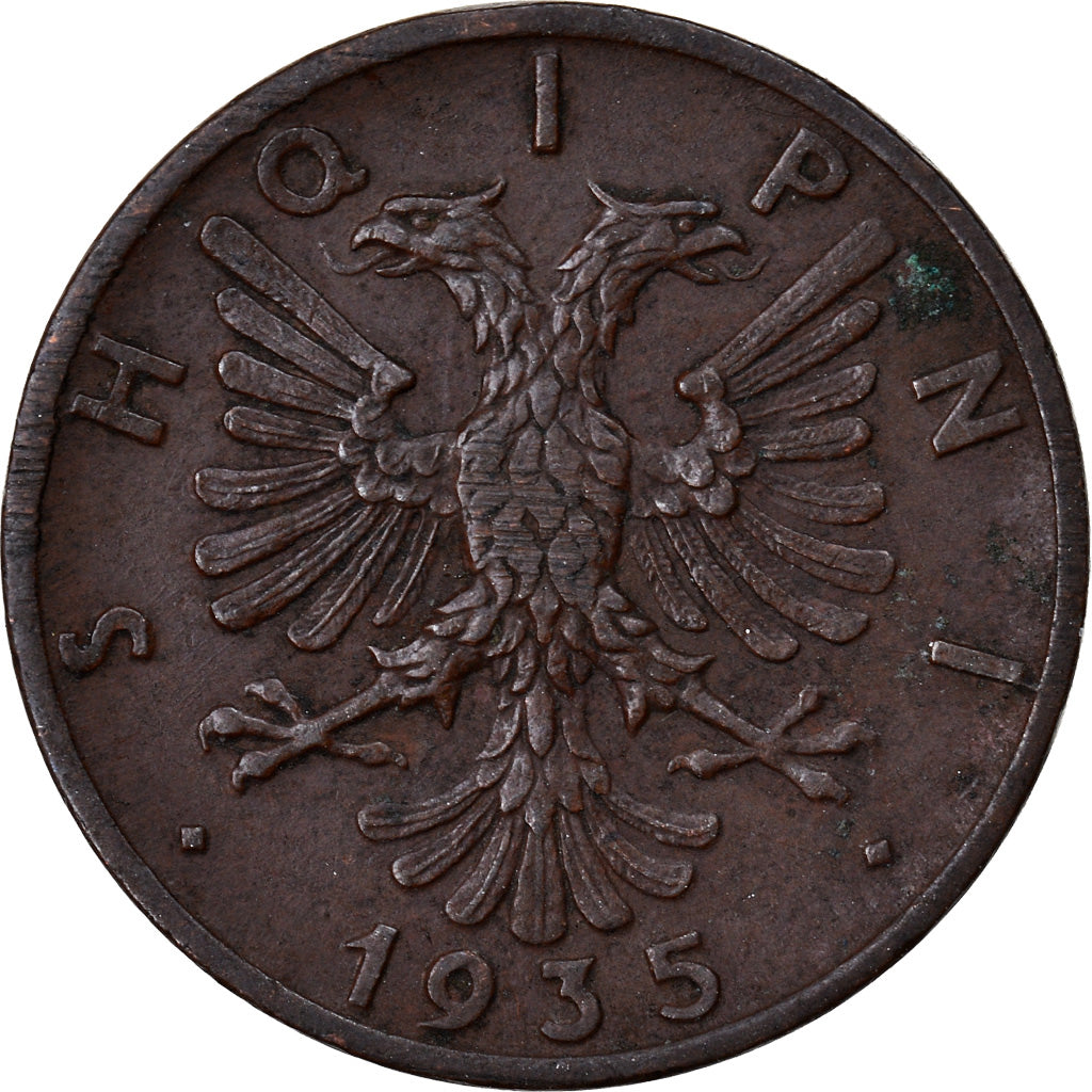 Coin, Albania, Zog I, Qindar Ar, 1935, Rome, EF(40-45), Bronze, KM:14