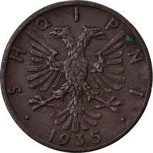 Coin, Albania, Zog I, Qindar Ar, 1935, Rome, EF(40-45), Bronze, KM:14