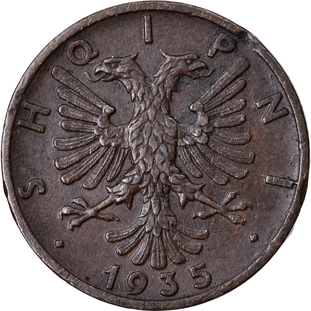 Moneta, Albania, Zog I, Qindar Ar, 1935, Rome, BB, Bronzo, KM:14