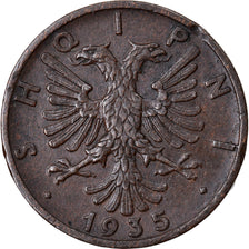 Moneta, Albania, Zog I, Qindar Ar, 1935, Rome, BB, Bronzo, KM:14