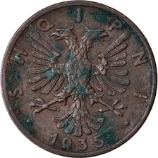 Monnaie, Albania, Zog I, Qindar Ar, 1935, Rome, TTB, Bronze, KM:14