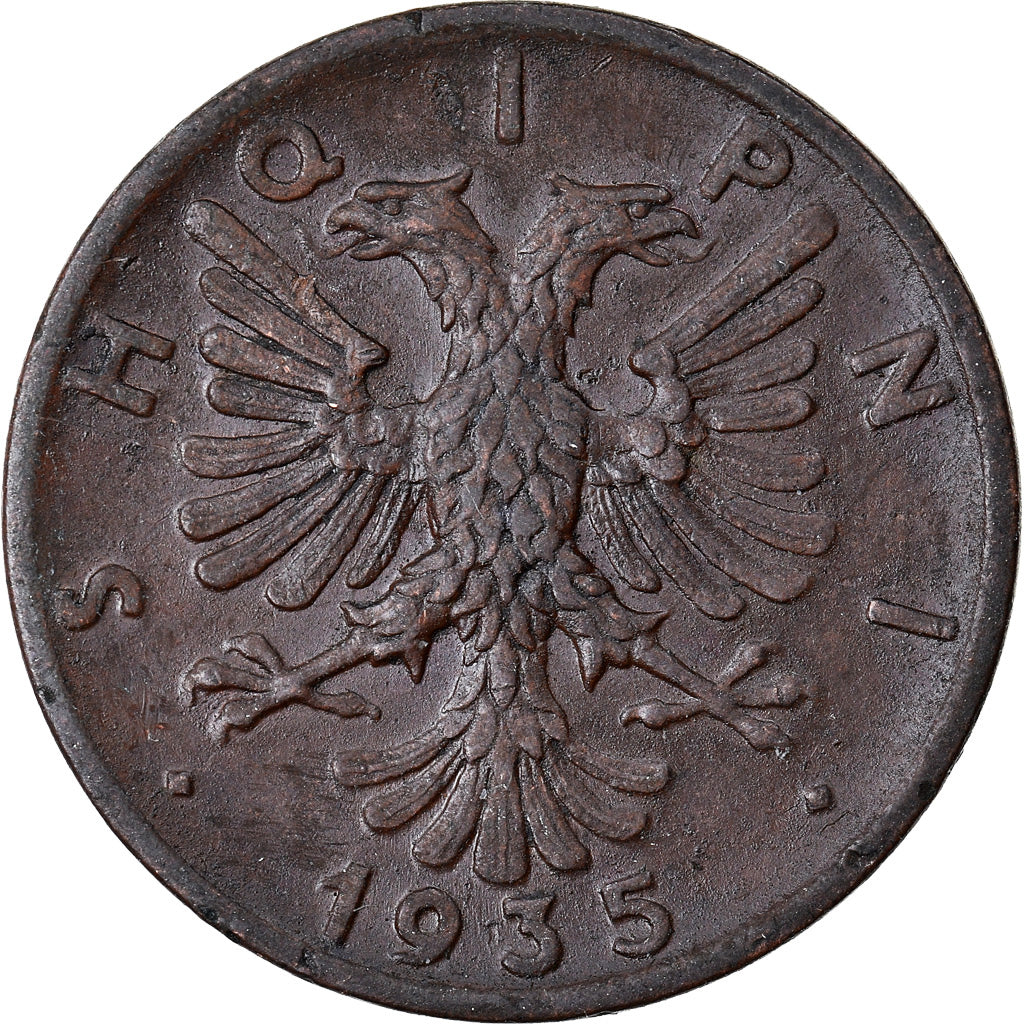 Coin, Albania, Zog I, Qindar Ar, 1935, Rome, AU(50-53), Bronze, KM:14
