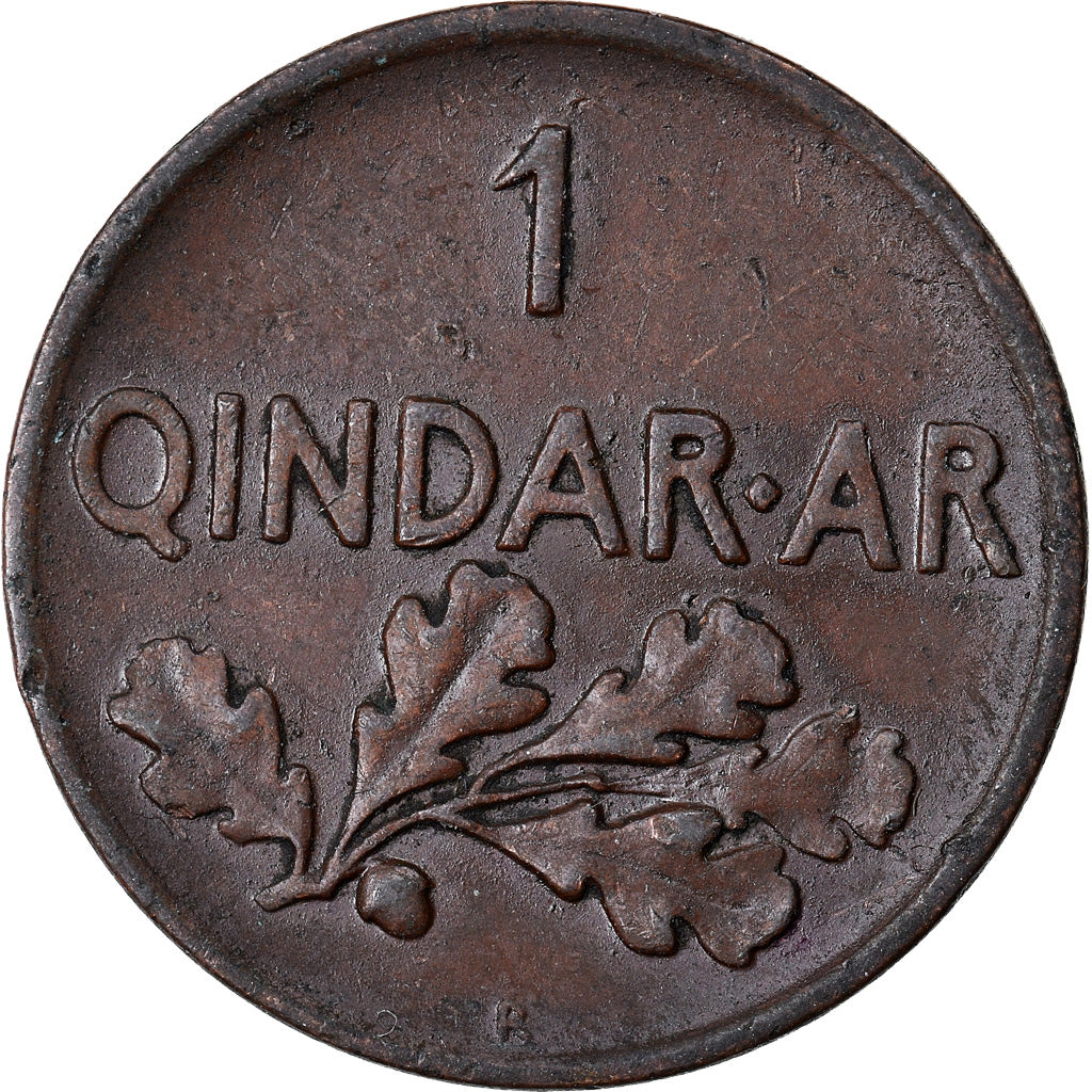 Coin, Albania, Zog I, Qindar Ar, 1935, Rome, AU(50-53), Bronze, KM:14
