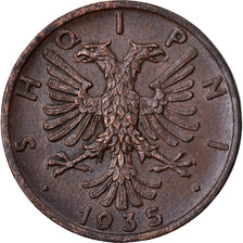 Coin, Albania, Zog I, Qindar Ar, 1935, Rome, AU(55-58), Bronze, KM:14