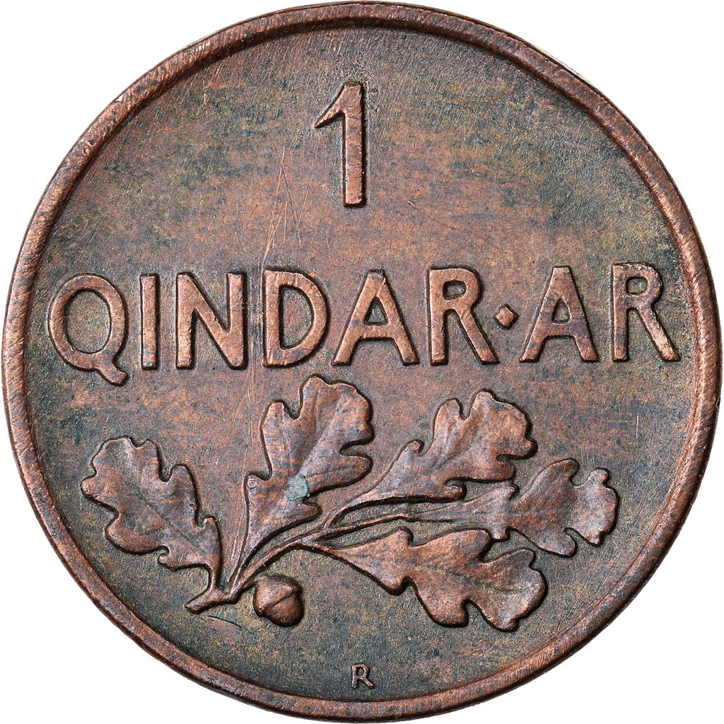 Coin, Albania, Zog I, Qindar Ar, 1935, Rome, AU(55-58), Bronze, KM:14