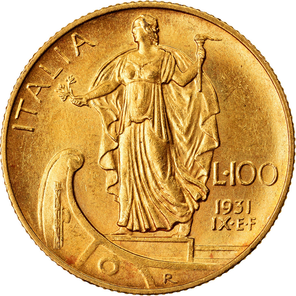 Coin, Italy, Vittorio Emanuele III, 100 Lire, 1931, Rome, MS(63), Gold, KM:72