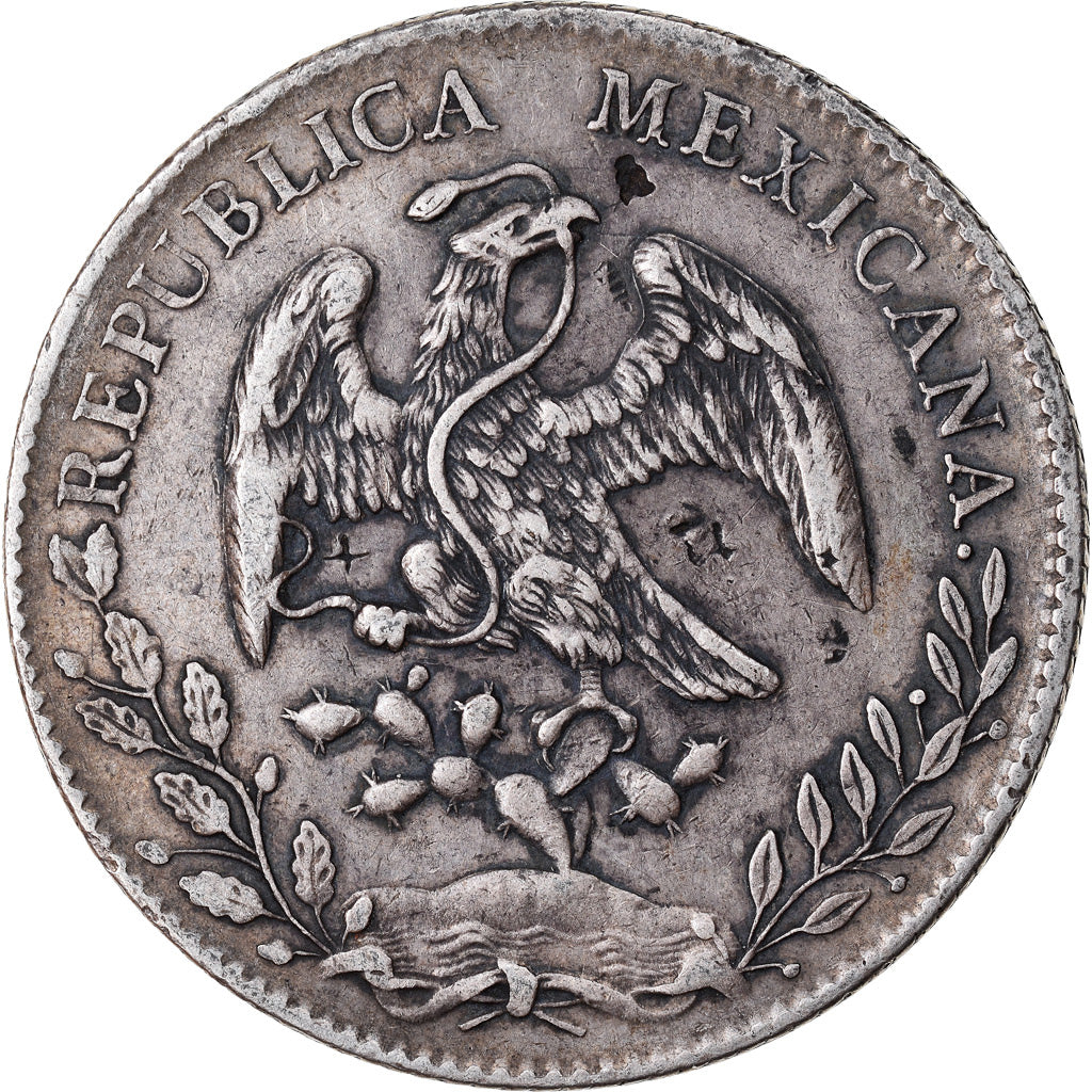 Moeda, México, 8 Reales, 1895, Zacatecas, Contramarca, AU(50-53), Prata