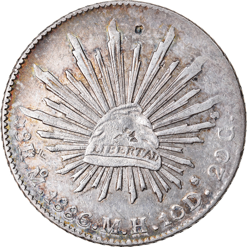 Moneda, México, 8 Reales, 1886, Mexico City, MBC, Plata, KM:377.10