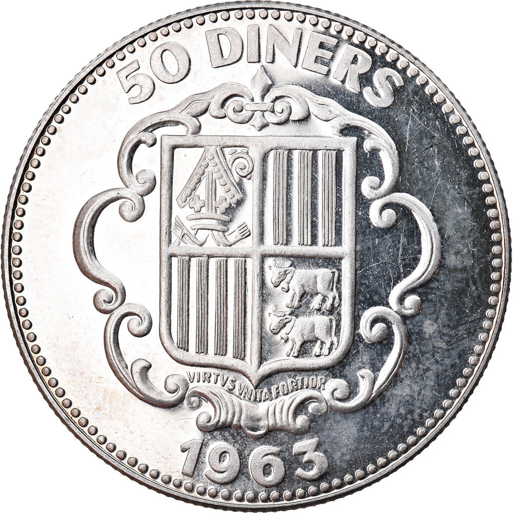 Münze, Andorra, 50 Diners, 1963, UNZ, Silber, KM:8