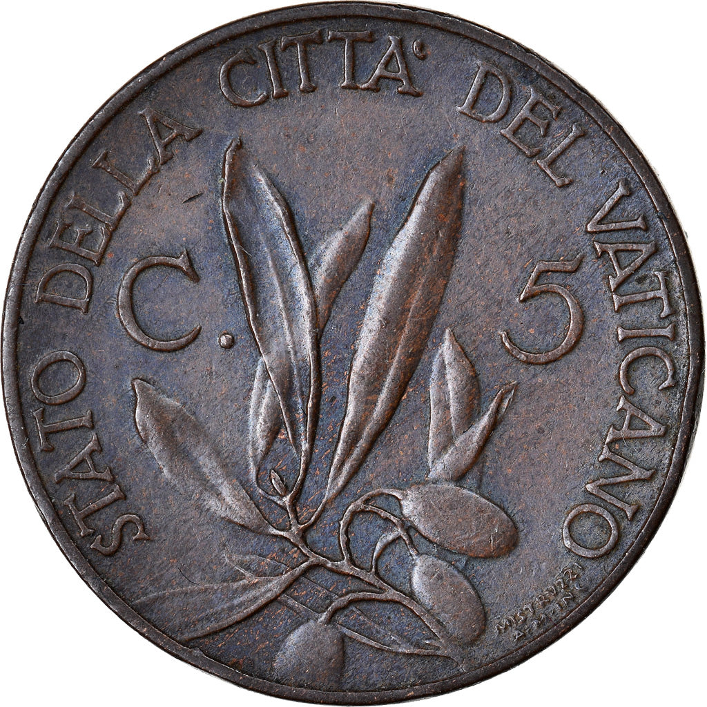 Moneta, PAŃSTWO WATYKAŃSKIE, Pius XI, 5 Centesimi, 1930, Roma, MS(60-62)