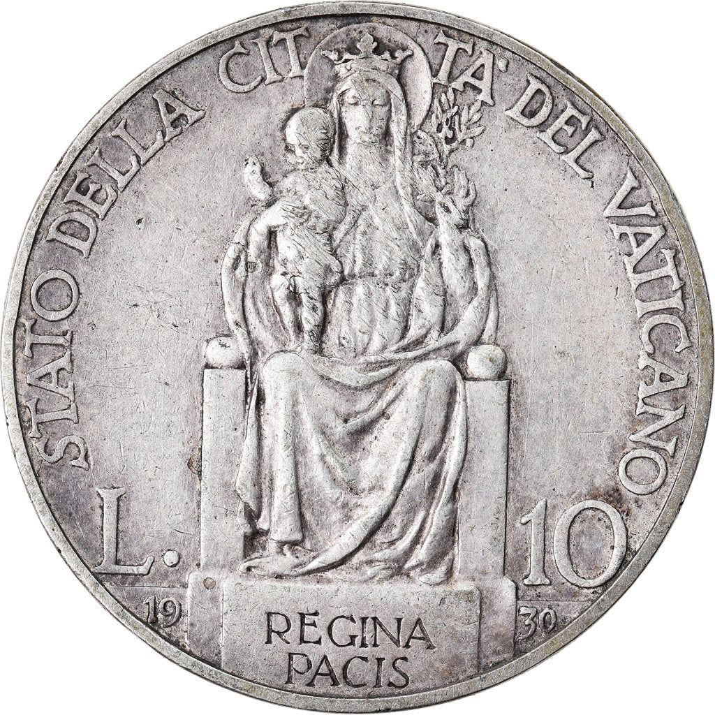 Coin, VATICAN CITY, Pius XI, 10 Lire, 1930, Roma, AU(50-53), Silver, KM:8