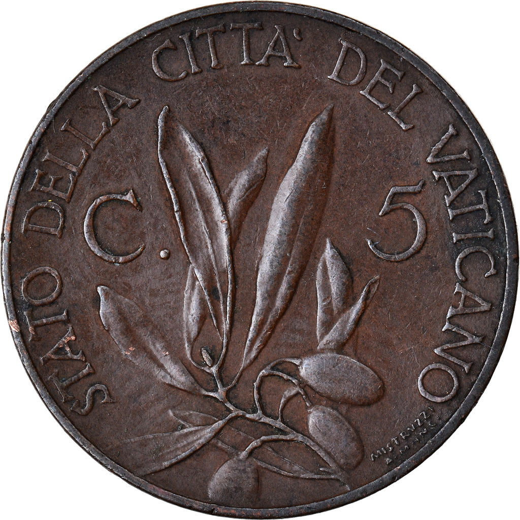 Coin, VATICAN CITY, Pius XI, 5 Centesimi, 1932, Rome, AU(55-58), Bronze, KM:1