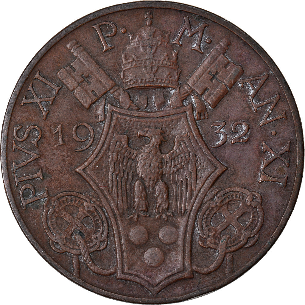 Coin, VATICAN CITY, Pius XI, 10 Centesimi, 1932, AU(50-53), Bronze, KM:2