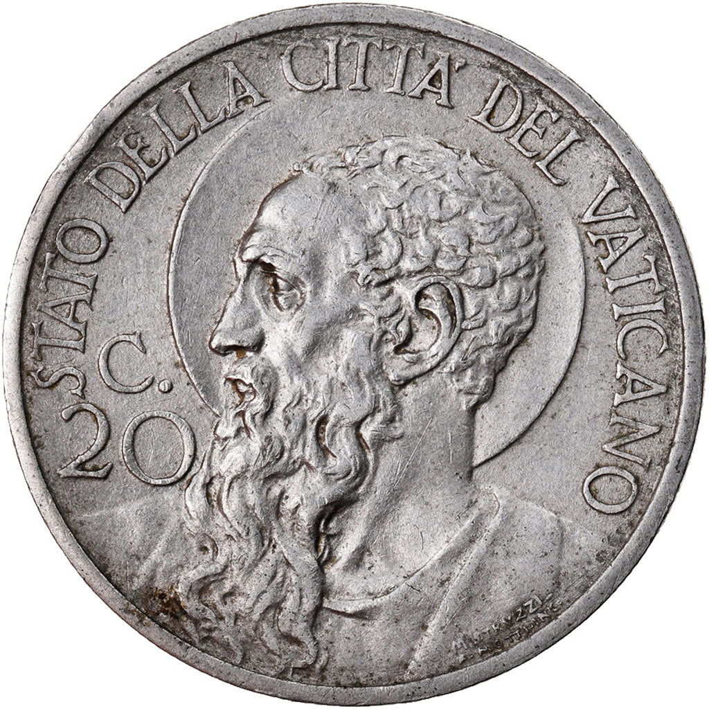 Moneta, PAŃSTWO WATYKAŃSKIE, Pius XI, 20 Centesimi, 1932, Rome, AU(55-58)