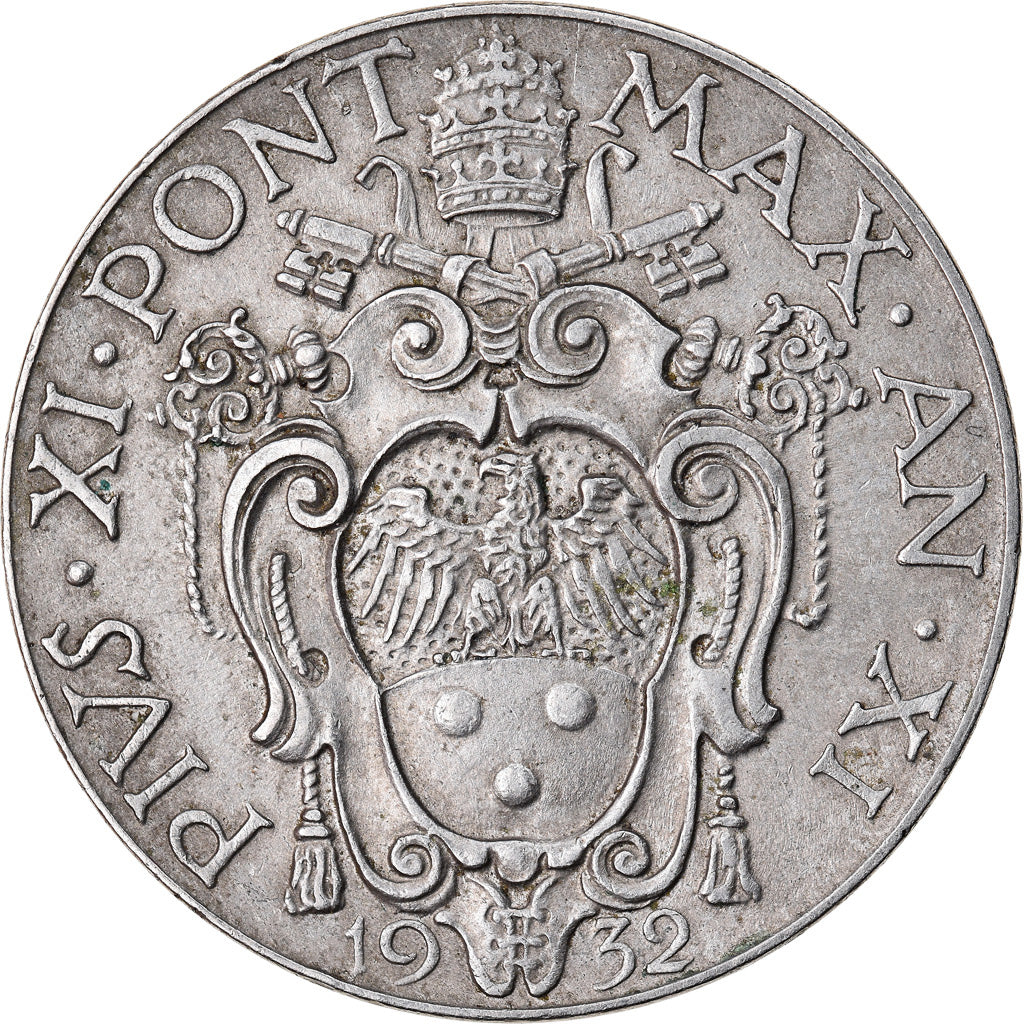 Coin, VATICAN CITY, Pius XI, 2 Lire, 1932, EF(40-45), Nickel, KM:6