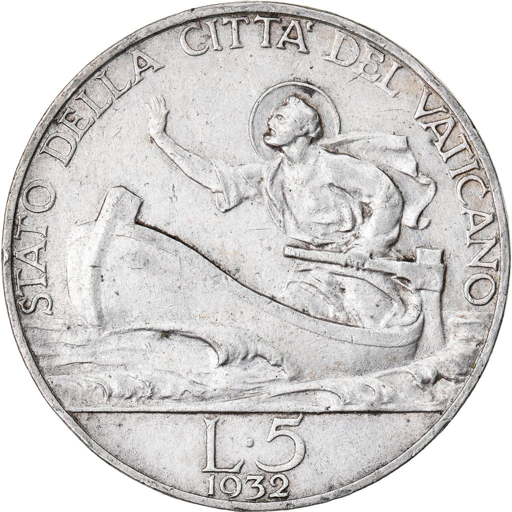 Coin, VATICAN CITY, Pius XI, 5 Lire, 1932, Roma, EF(40-45), Silver, KM:7