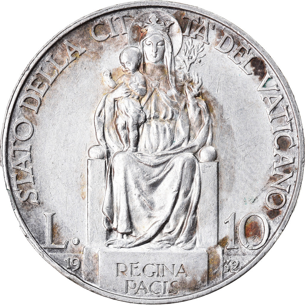 Munten, Vaticaanstad, Pius XI, 10 Lire, 1932, Roma, PR+, Zilver, KM:8