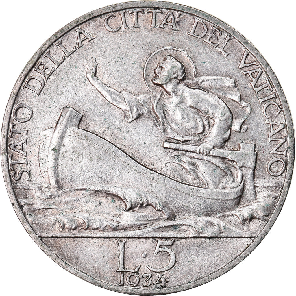 Coin, VATICAN CITY, Pius XI, 5 Lire, 1934, Roma, AU(55-58), Silver, KM:7