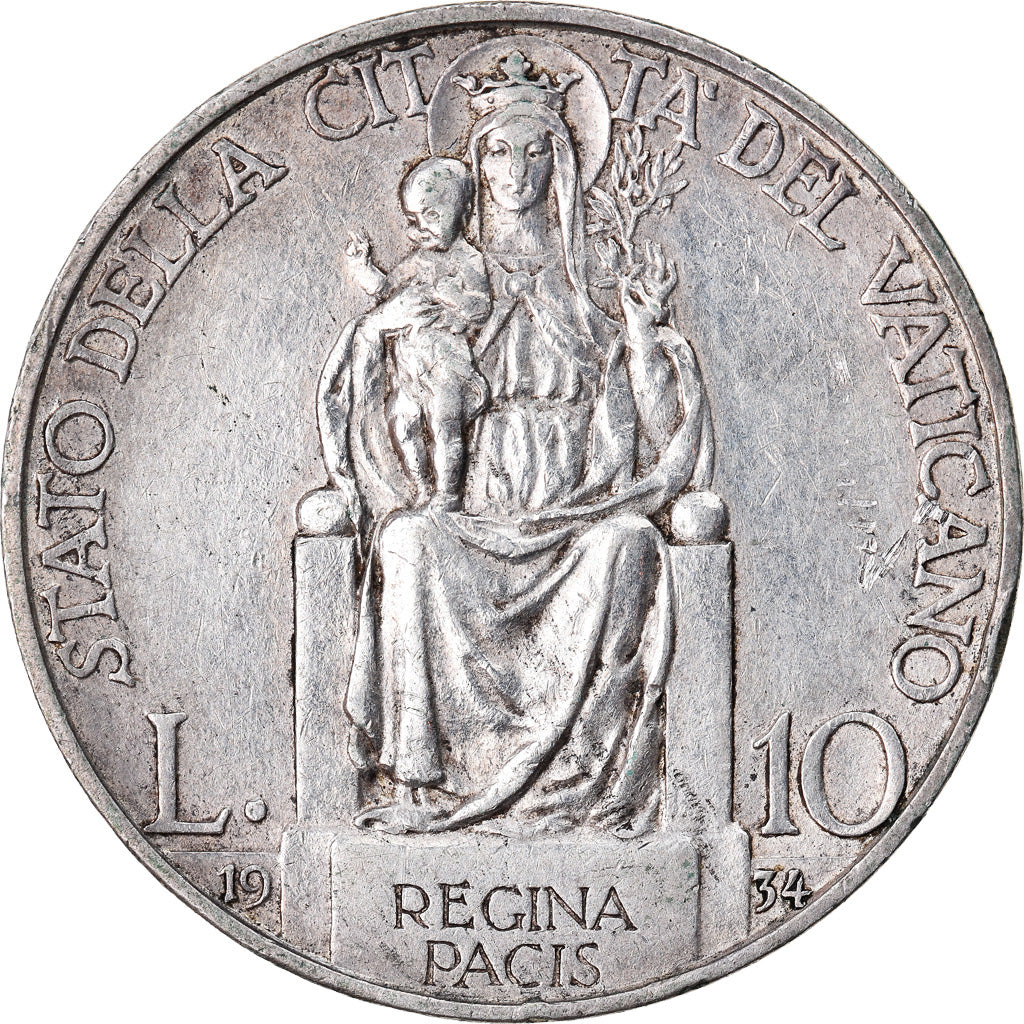 Coin, VATICAN CITY, Pius XI, 10 Lire, 1934, Rome, AU(55-58), Silver, KM:8