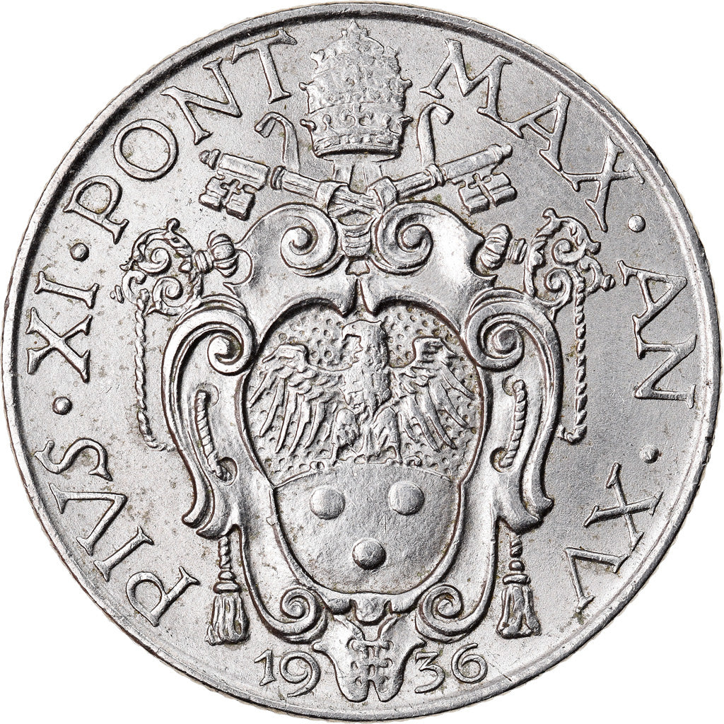 Coin, VATICAN CITY, Pius XI, Lira, 1936, AU(55-58), Nickel, KM:5