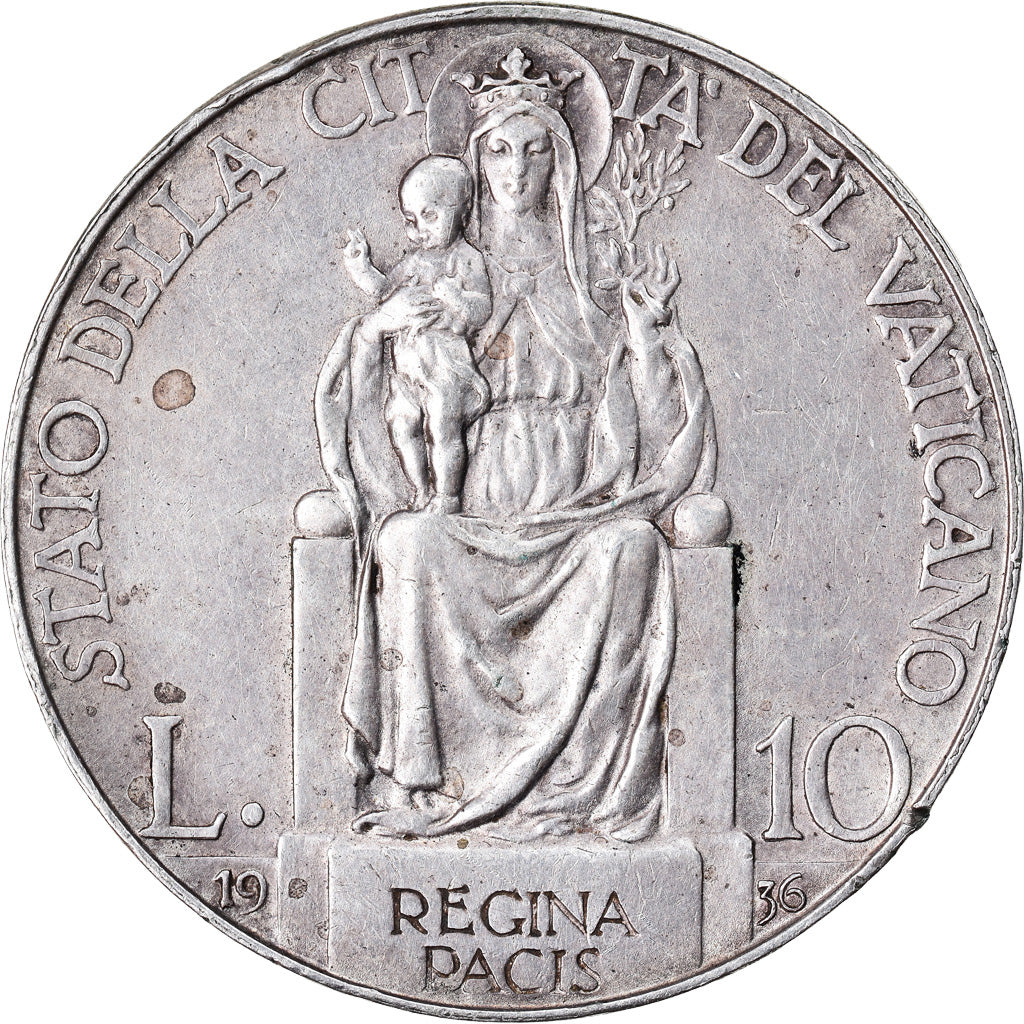 Moneta, CITTÀ DEL VATICANO, Pius XI, 10 Lire, 1936, BB+, Argento, KM:8