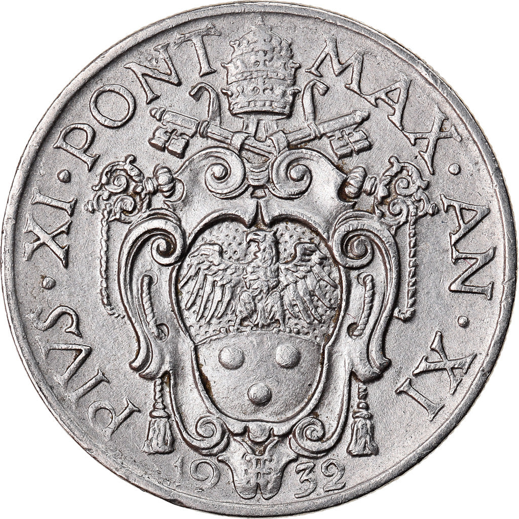 Coin, VATICAN CITY, Pius XI, 20 Centesimi, 1932, Rome, AU(50-53), Nickel, KM:3