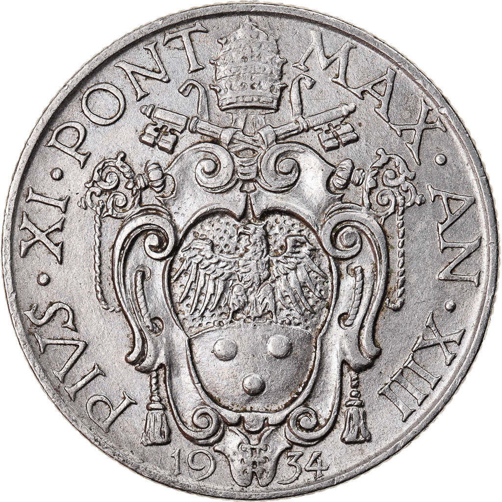 Coin, VATICAN CITY, Pius XI, Lira, 1934, AU(50-53), Nickel, KM:5