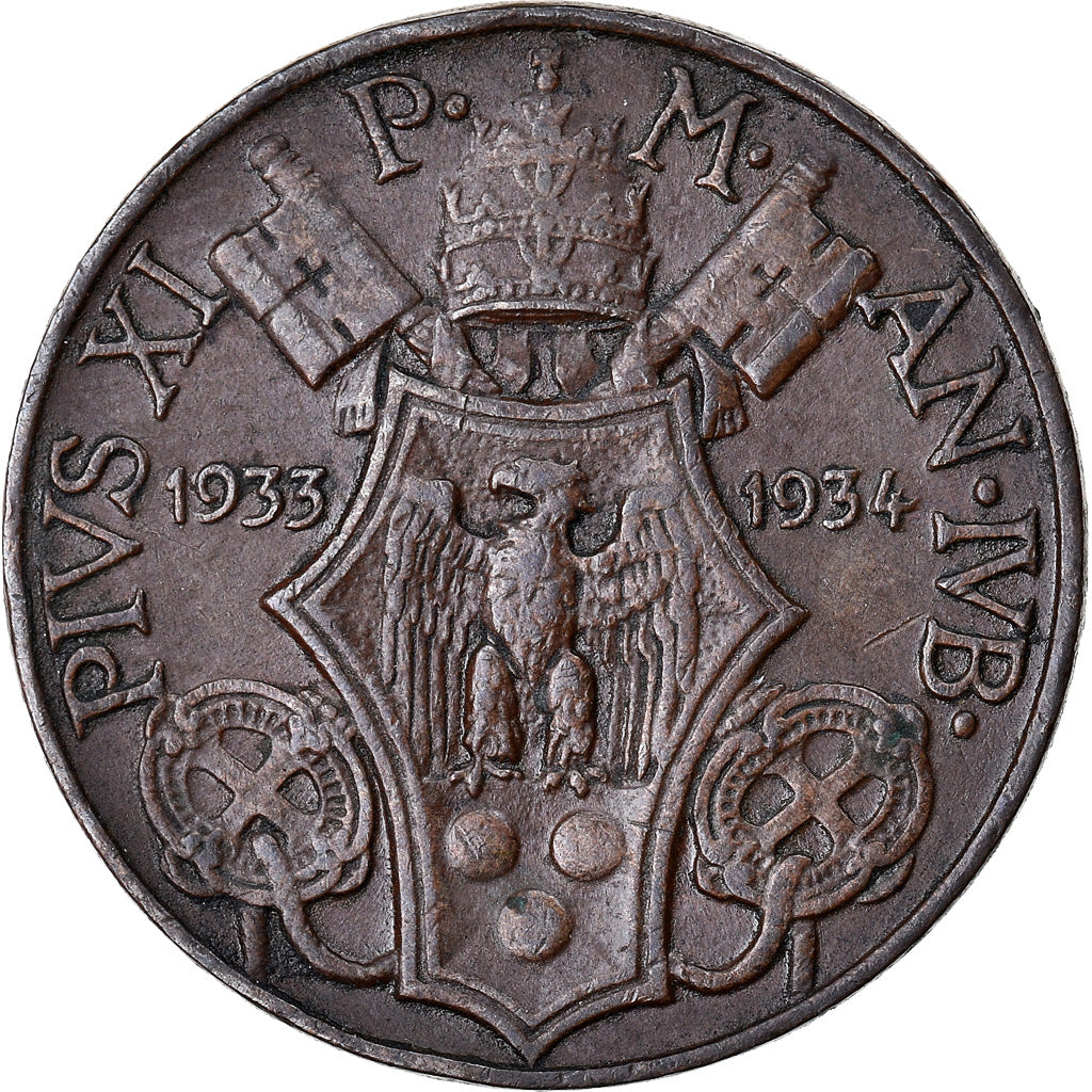 Coin, VATICAN CITY, Pius XI, 5 Centesimi, 1933-1934, Roma, AU(50-53), Bronze