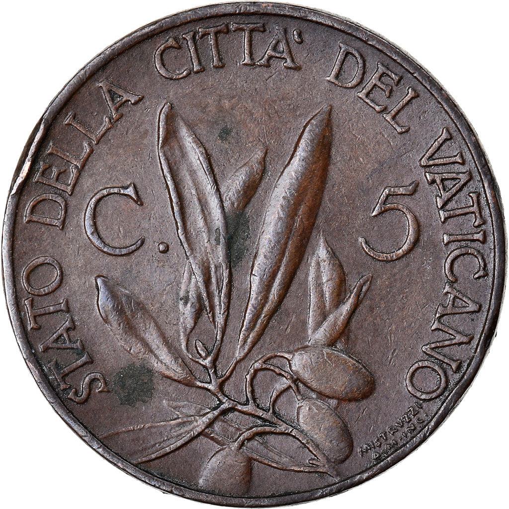 Coin, VATICAN CITY, Pius XI, 5 Centesimi, 1933-1934, Roma, AU(50-53), Bronze