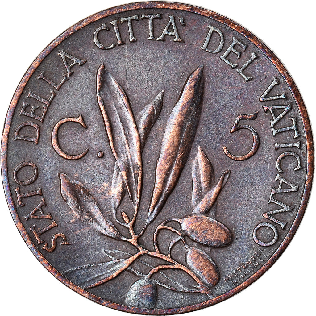Coin, VATICAN CITY, Pius XI, 5 Centesimi, 1933-1934, Roma, AU(50-53), Bronze