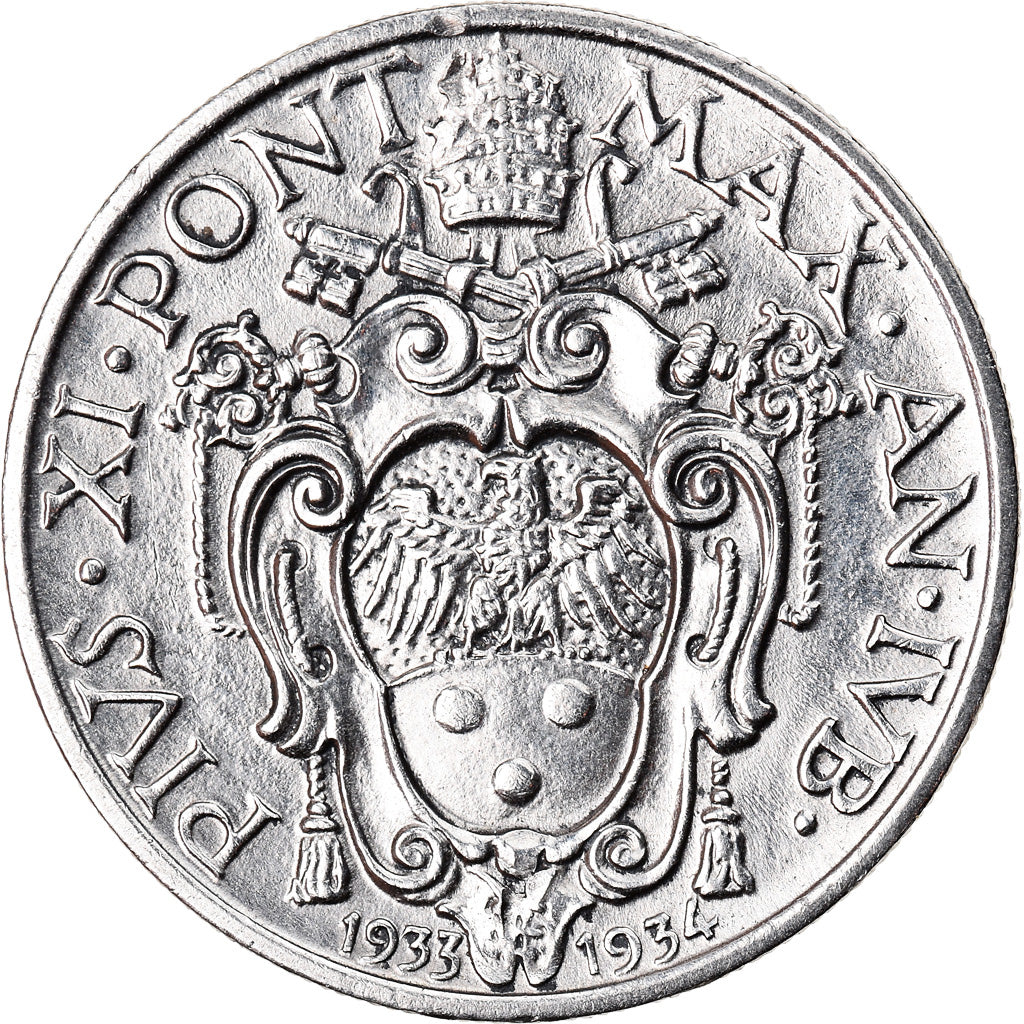 Coin, VATICAN CITY, Pius XI, 20 Centesimi, 1933-1934, Roma, MS(60-62), Nickel