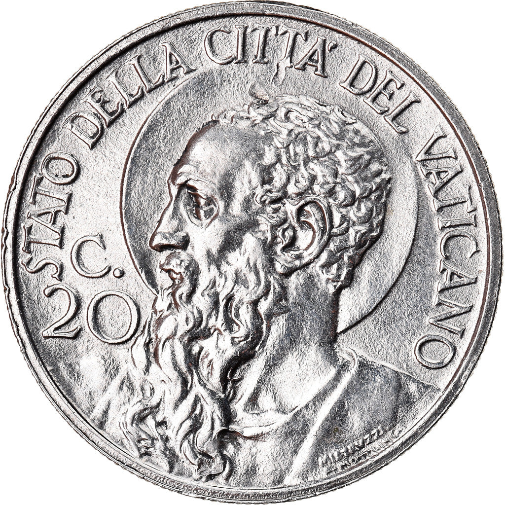 Coin, VATICAN CITY, Pius XI, 20 Centesimi, 1933-1934, Roma, MS(60-62), Nickel