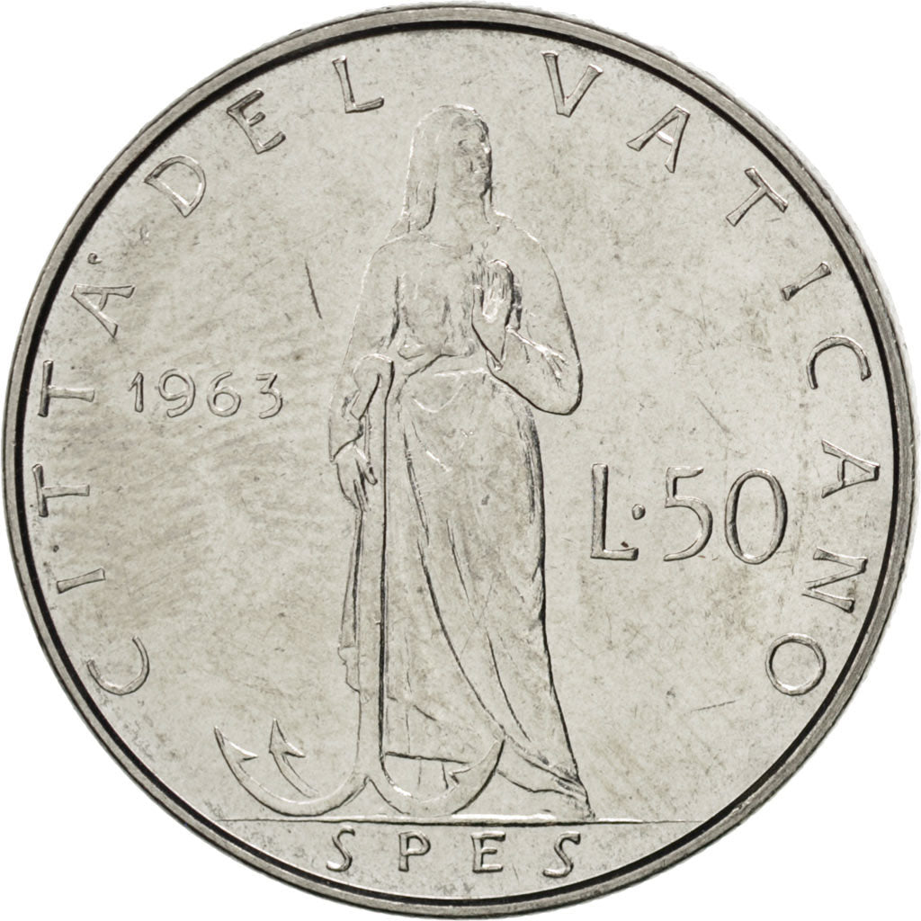 Münze, Vatikanstadt, Paul VI, 50 Lire, 1963, UNZ, Stainless Steel, KM:81.1