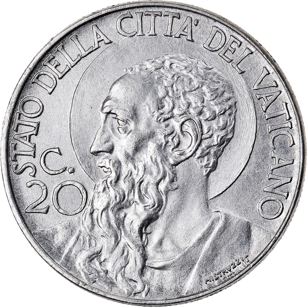 VATICAN CITY, 20 Centesimi, 1941, KM #24a, MS(63), Stainless Steel, 4.20