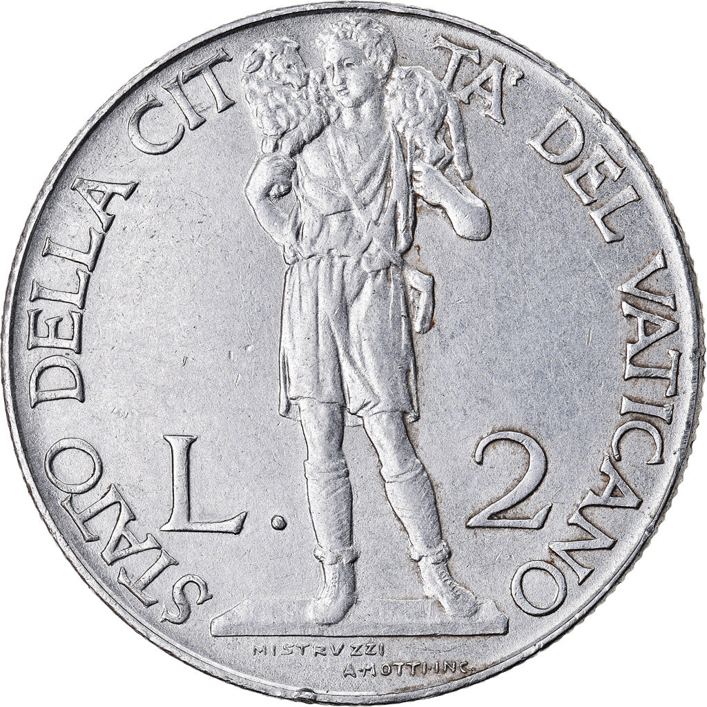 Coin, VATICAN CITY, Pius XII, 2 Lire, 1941, AU(55-58), Stainless Steel, KM:27A