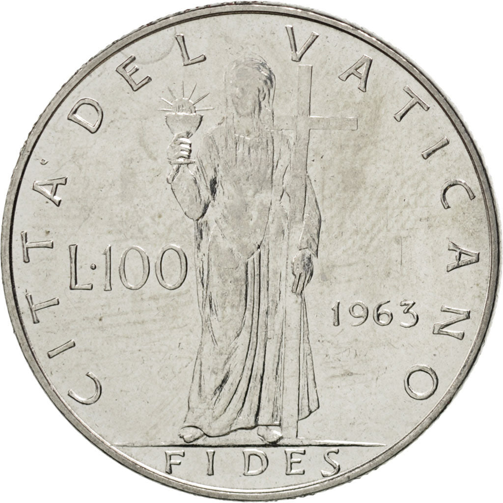 VATICAN CITY, 100 Lire, 1963, KM #82.1, MS(63), Stainless Steel, 27.75, 8.11