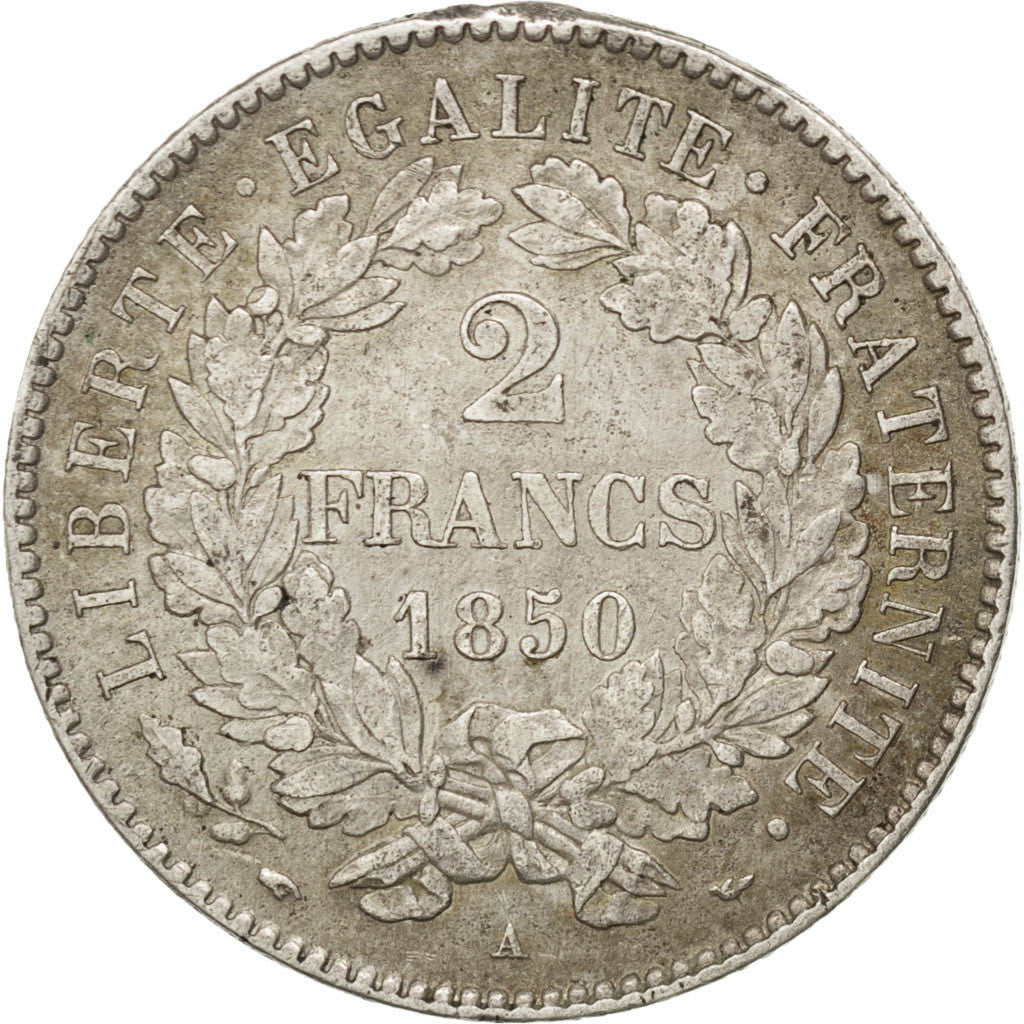 FRANCE, Cérès, 2 Francs, 1850, Paris, KM #760.1, EF(40-45), Silver, Gadoury #522