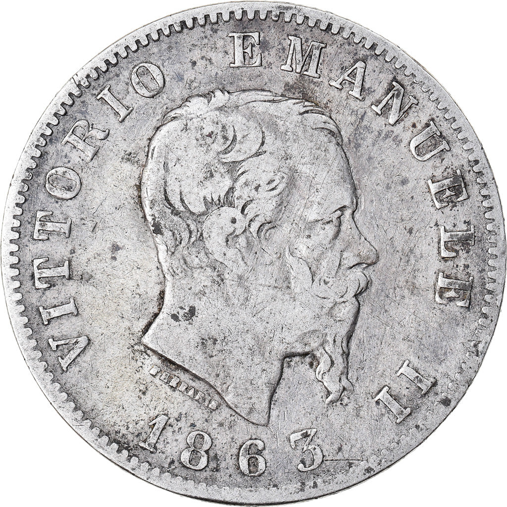 Coin, Italy, Vittorio Emanuele II, Lira, 1863, Milan, VF(20-25), Silver, KM:5a.1