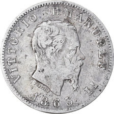 Coin, Italy, Vittorio Emanuele II, Lira, 1863, Milan, VF(20-25), Silver, KM:5a.1