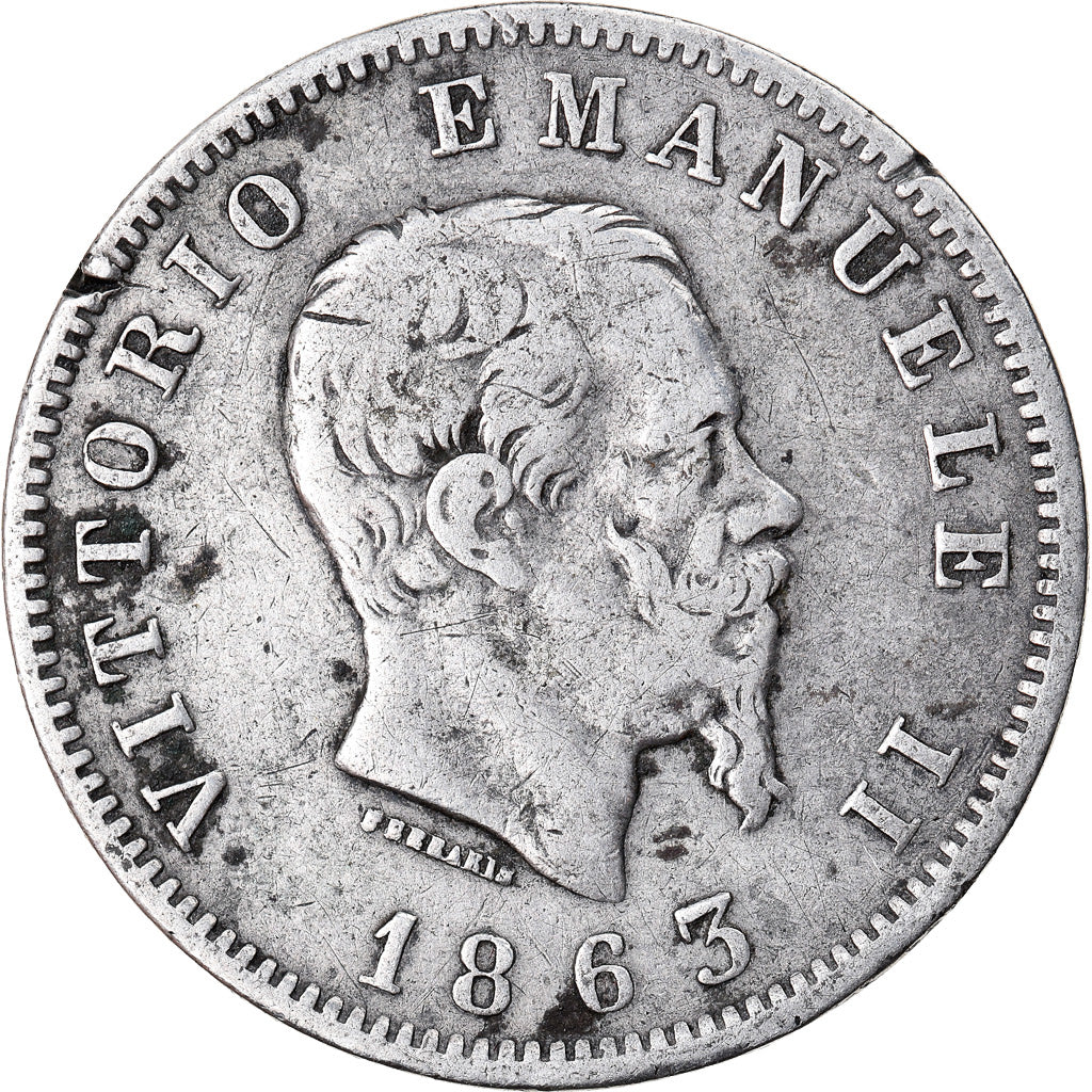 Coin, Italy, Vittorio Emanuele II, Lira, 1863, Milan, VF(20-25), Silver, KM:5a.1