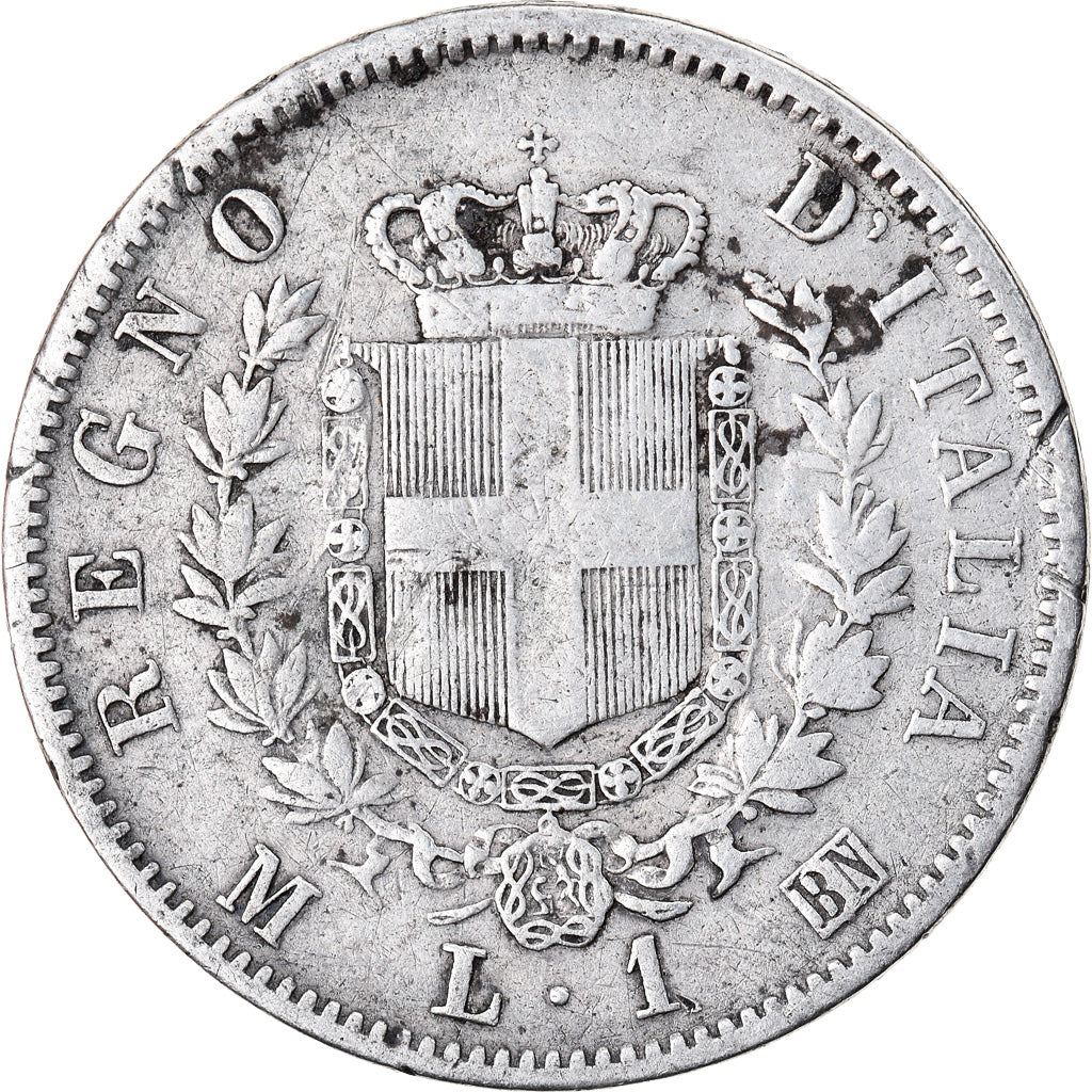 Coin, Italy, Vittorio Emanuele II, Lira, 1863, Milan, VF(20-25), Silver, KM:5a.1