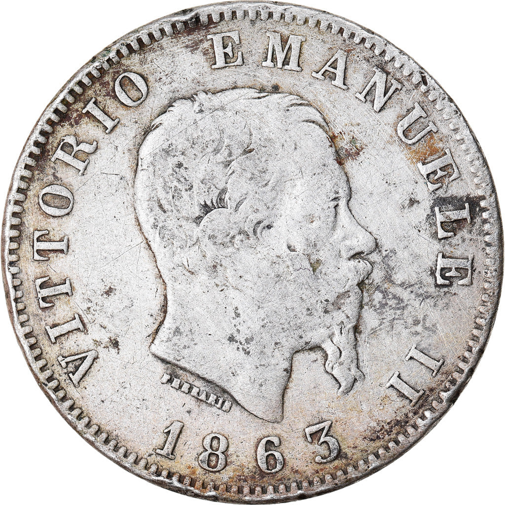 Coin, Italy, Vittorio Emanuele II, Lira, 1863, Milan, VF(20-25), Silver, KM:5a.1