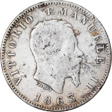 Coin, Italy, Vittorio Emanuele II, Lira, 1863, Milan, VF(20-25), Silver, KM:5a.1