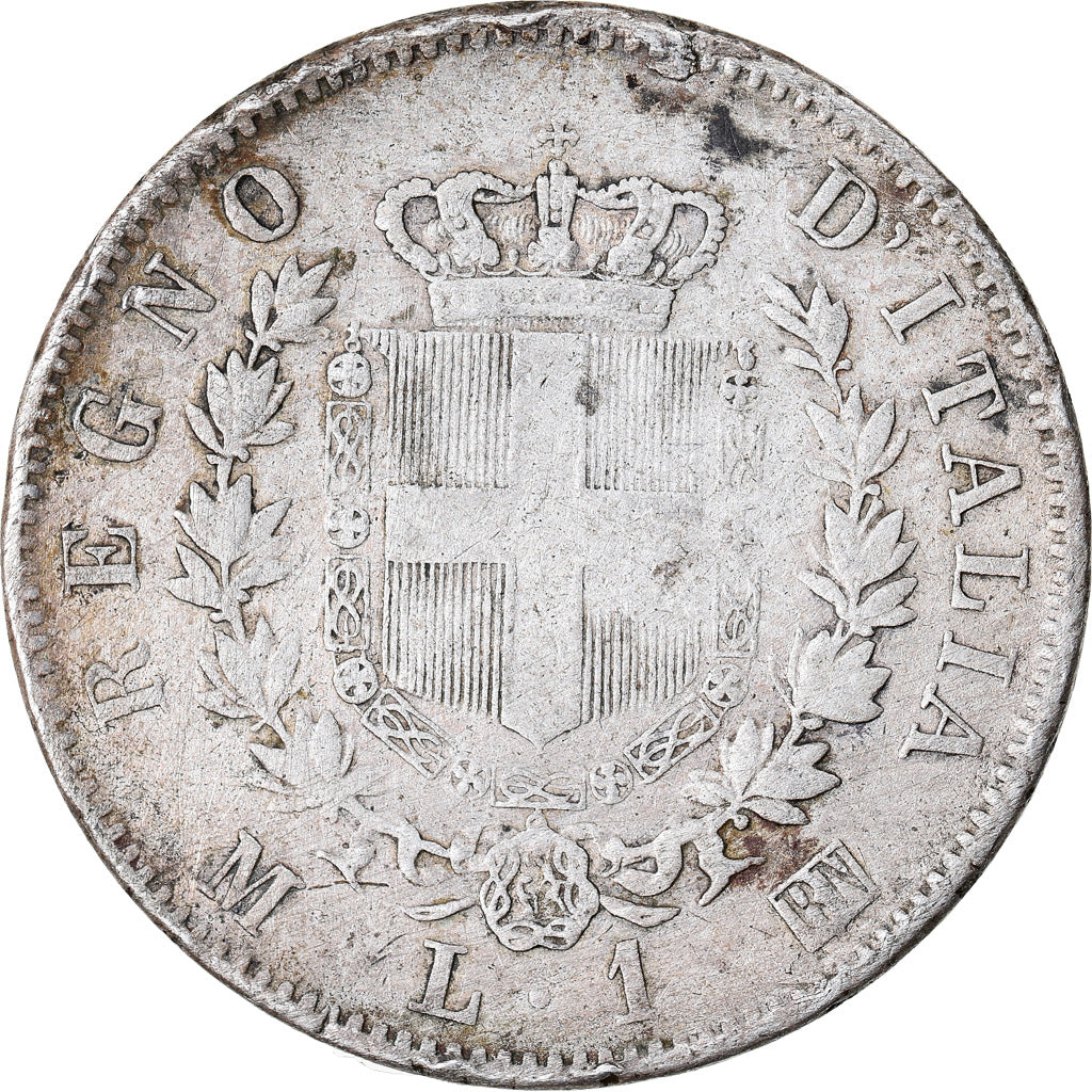 Coin, Italy, Vittorio Emanuele II, Lira, 1863, Milan, VF(20-25), Silver, KM:5a.1